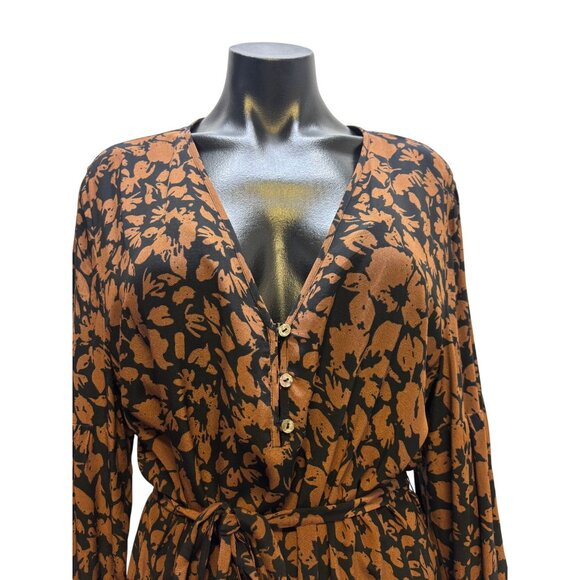 NWT Rails Brown & Black Floral Print Belted Maxi Dress L - Picture 5 of 8